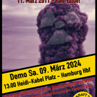 Flyer Seite 1 mit Atomexplosion und Fukushima Mahnt und Demo termin, wie im Blog beitrag